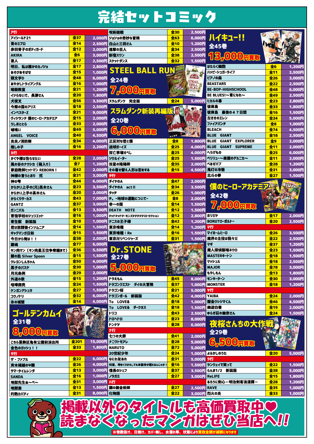 ☆虎の巻☆全部門買取表 - マンガ倉庫大分わさだ店